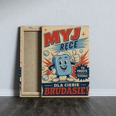 Śmieszny plakat do łazienki – Myj Ręce Brudasie mockup 4