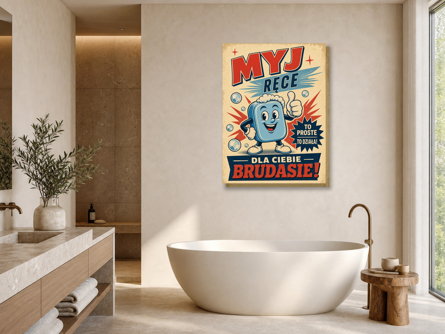 Śmieszny plakat do łazienki – Myj Ręce Brudasie mockup 1