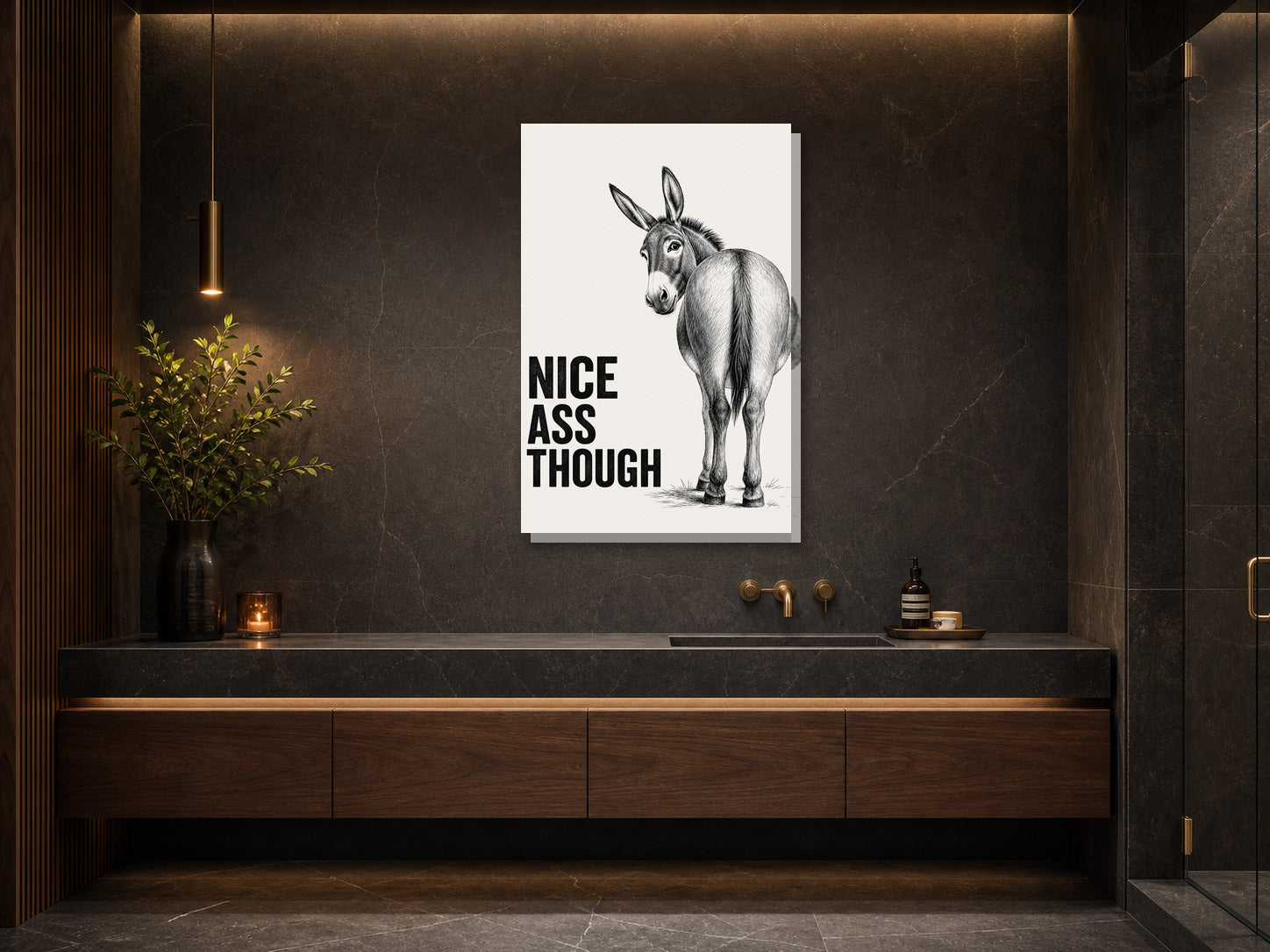 Śmieszny plakat do łazienki Nice Ass Though mockup 2