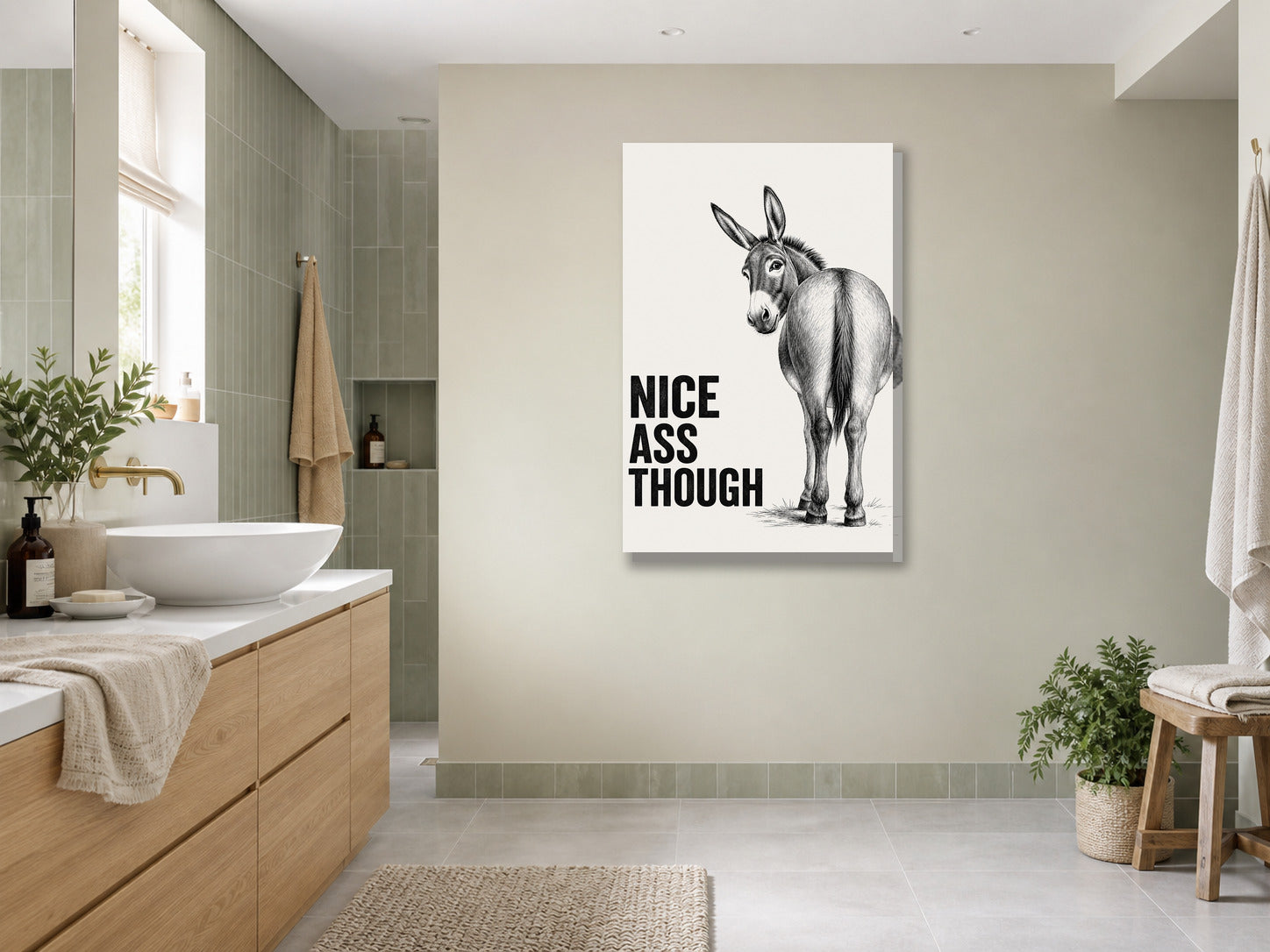 Śmieszny plakat do łazienki Nice Ass Though mockup 3