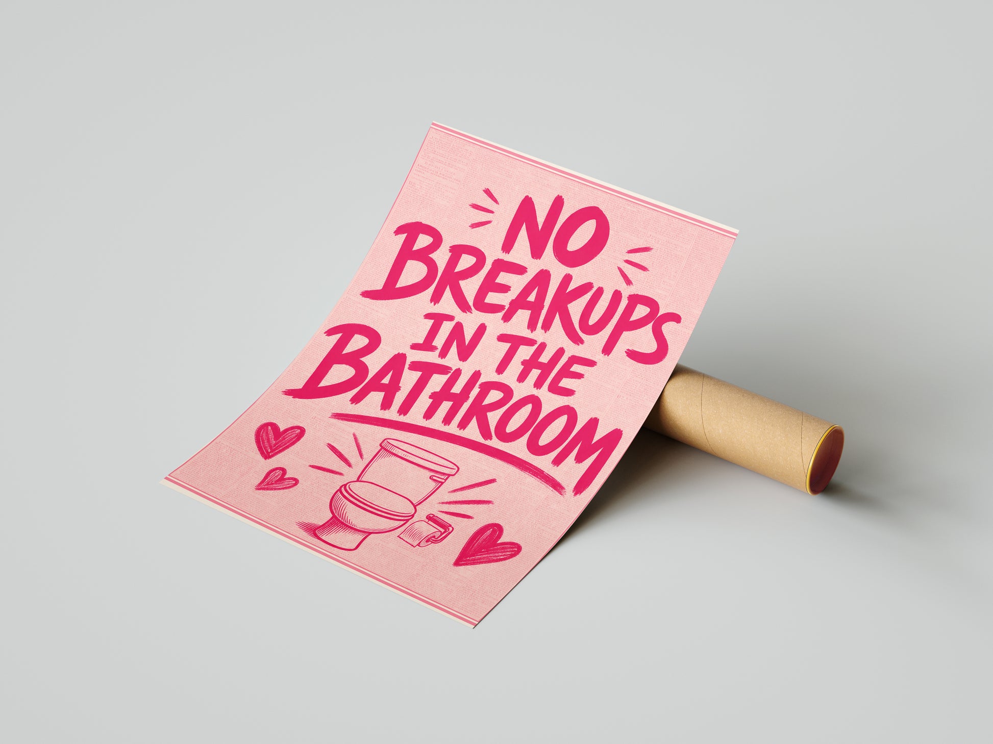 Śmieszny plakat do łazienki No Breakups in the Bathroom mockup 6