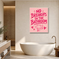 Śmieszny plakat do łazienki No Breakups in the Bathroom mockup 1