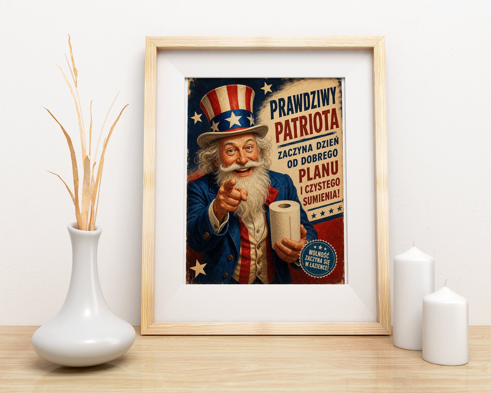 Śmieszny plakat do łazienki – Prawdziwy Patriota mockup 5