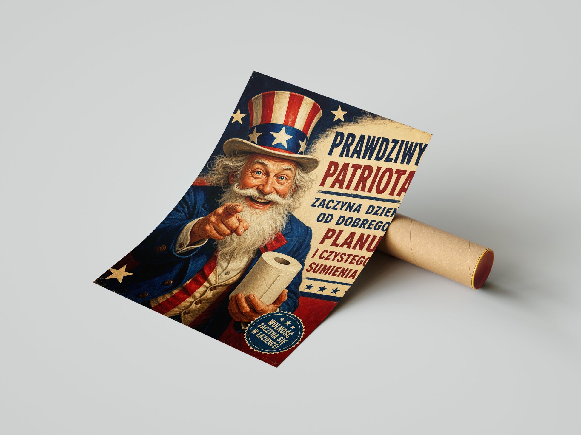 Śmieszny plakat do łazienki – Prawdziwy Patriota mockup 6