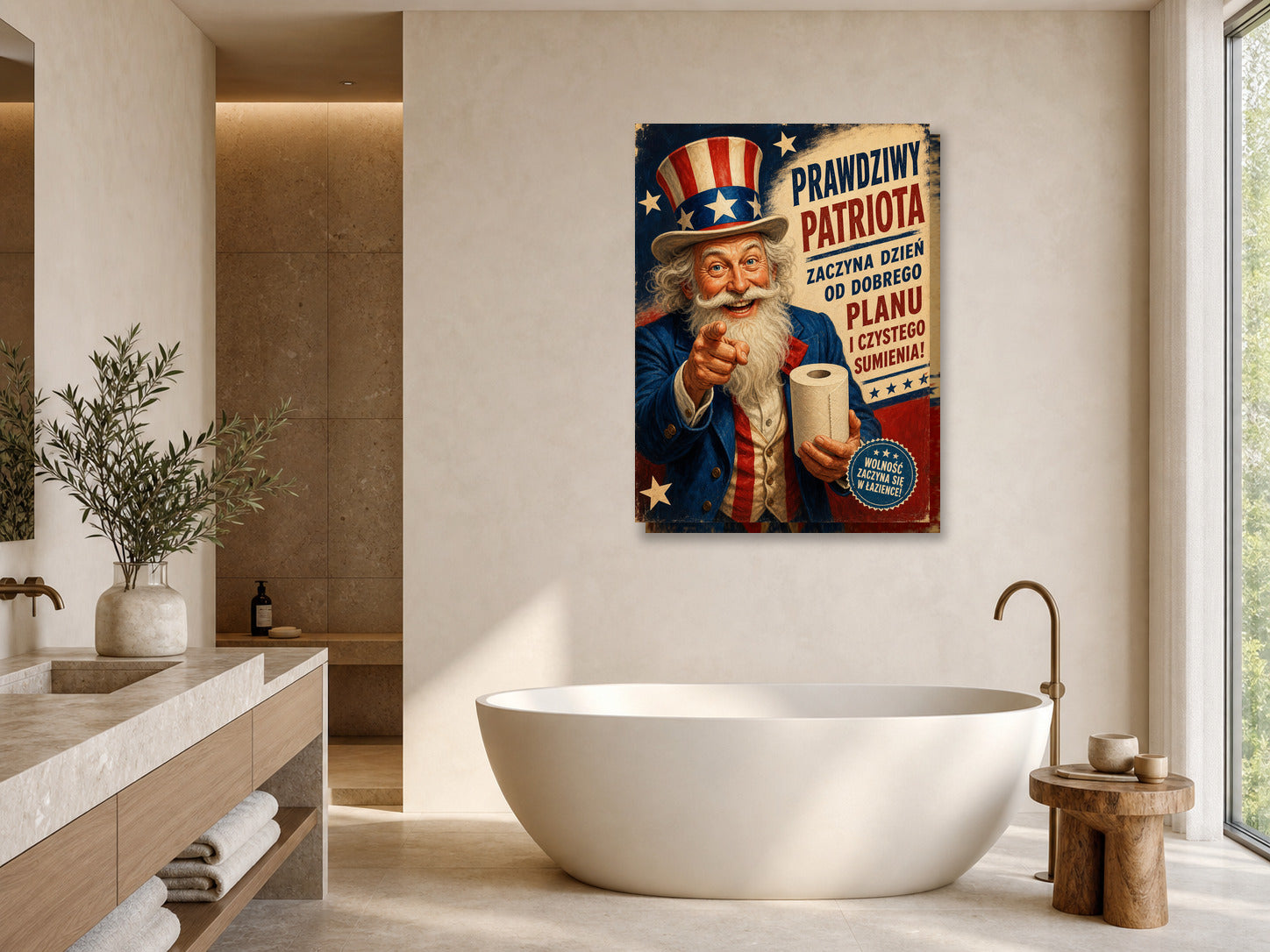 Śmieszny plakat do łazienki – Prawdziwy Patriota mockup 1