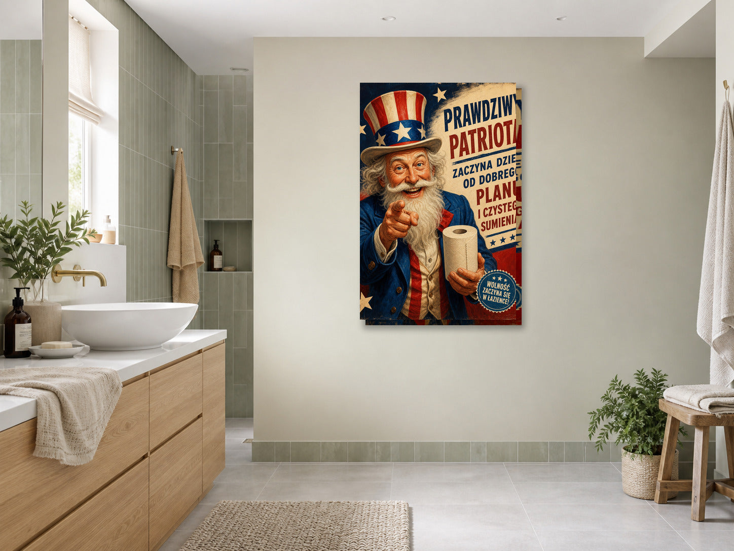 Śmieszny plakat do łazienki – Prawdziwy Patriota mockup 3