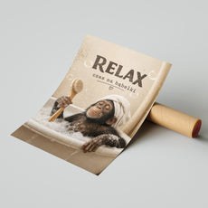 Śmieszny plakat do łazienki Relax czas na bąbelki mockup 3