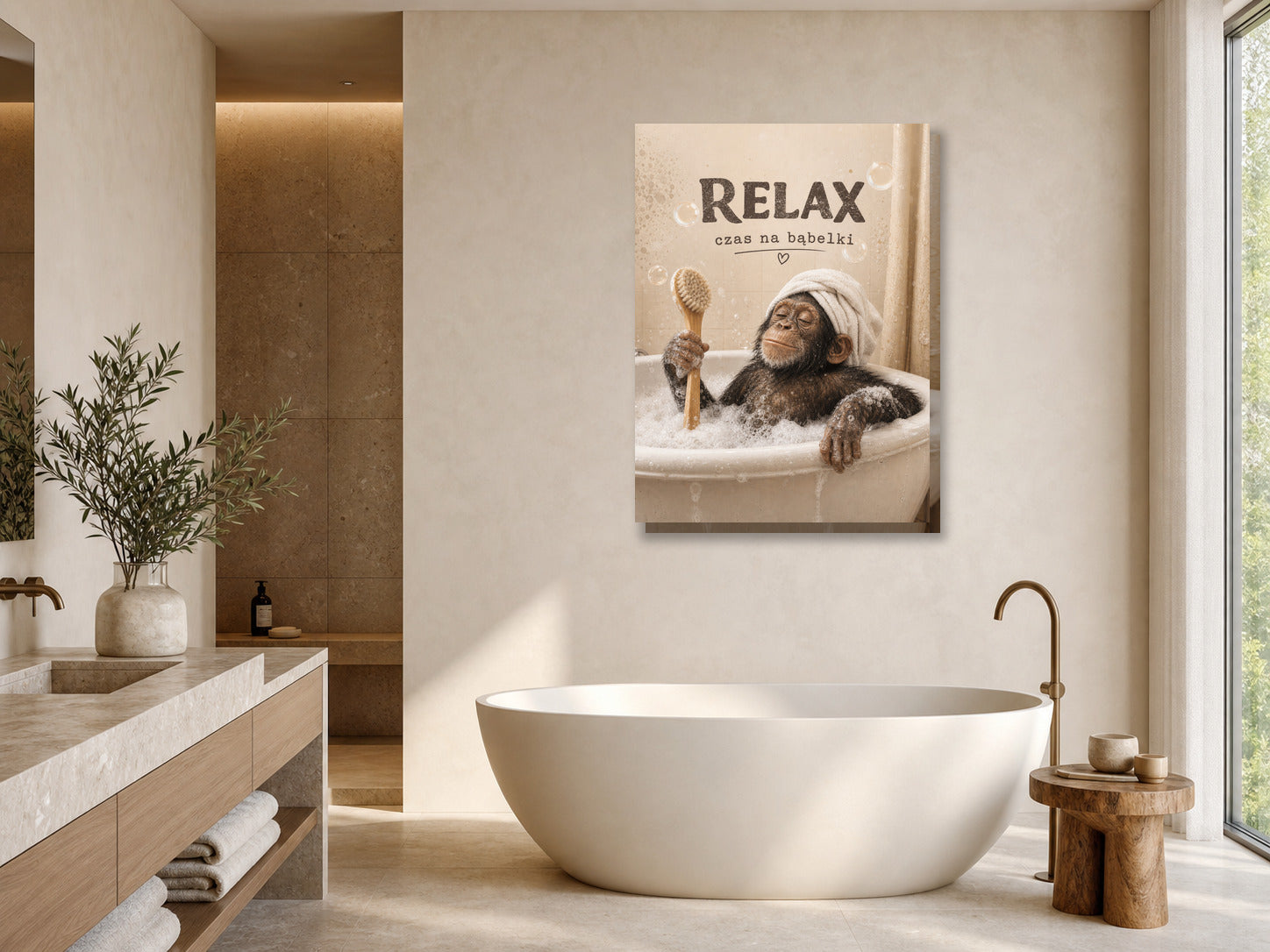Śmieszny plakat do łazienki Relax czas na bąbelki mockup 1