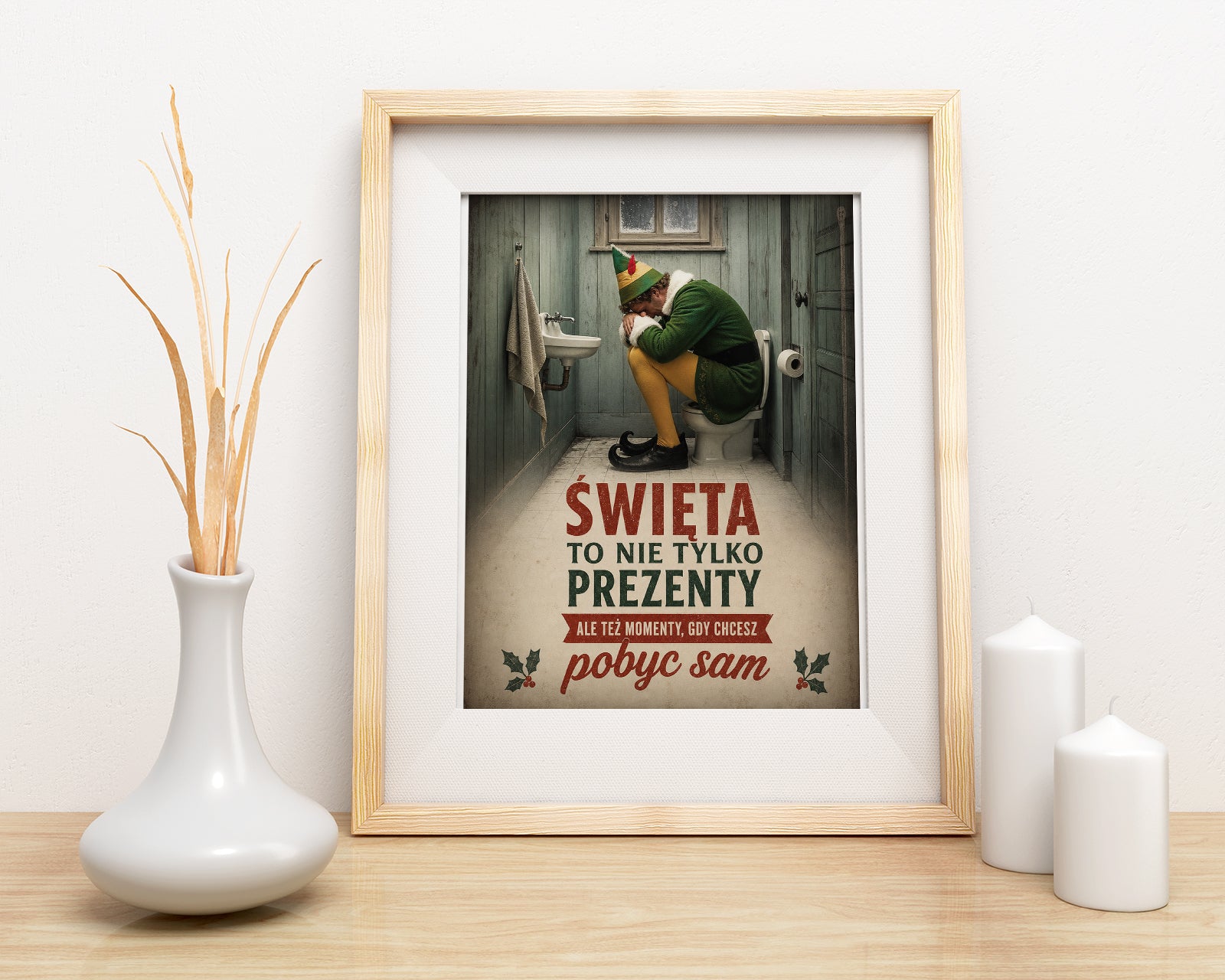 Śmieszny plakat do łazienki – Święta to nie tylko prezenty mockup 4