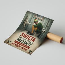 Śmieszny plakat do łazienki – Święta to nie tylko prezenty mockup 5