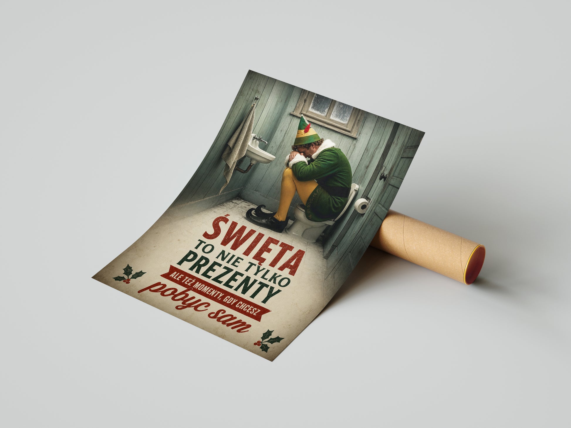 Śmieszny plakat do łazienki – Święta to nie tylko prezenty mockup 5