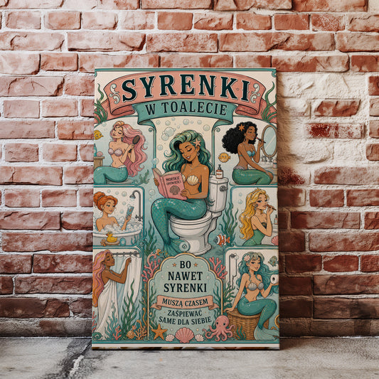 Śmieszny plakat do łazienki – Syrenki w toalecie glowne