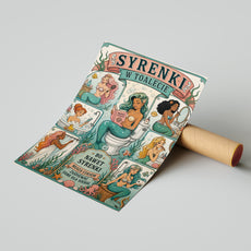 Śmieszny plakat do łazienki – Syrenki w toalecie mockup 3