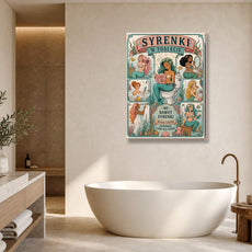 Śmieszny plakat do łazienki – Syrenki w toalecie mockup 1
