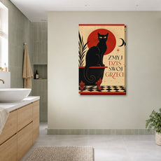 Śmieszny plakat do łazienki z czarnym kotem mockup 4