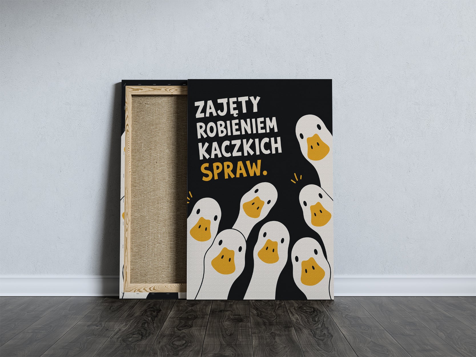 Śmieszny plakat do łazienki z kaczkami mockup 4