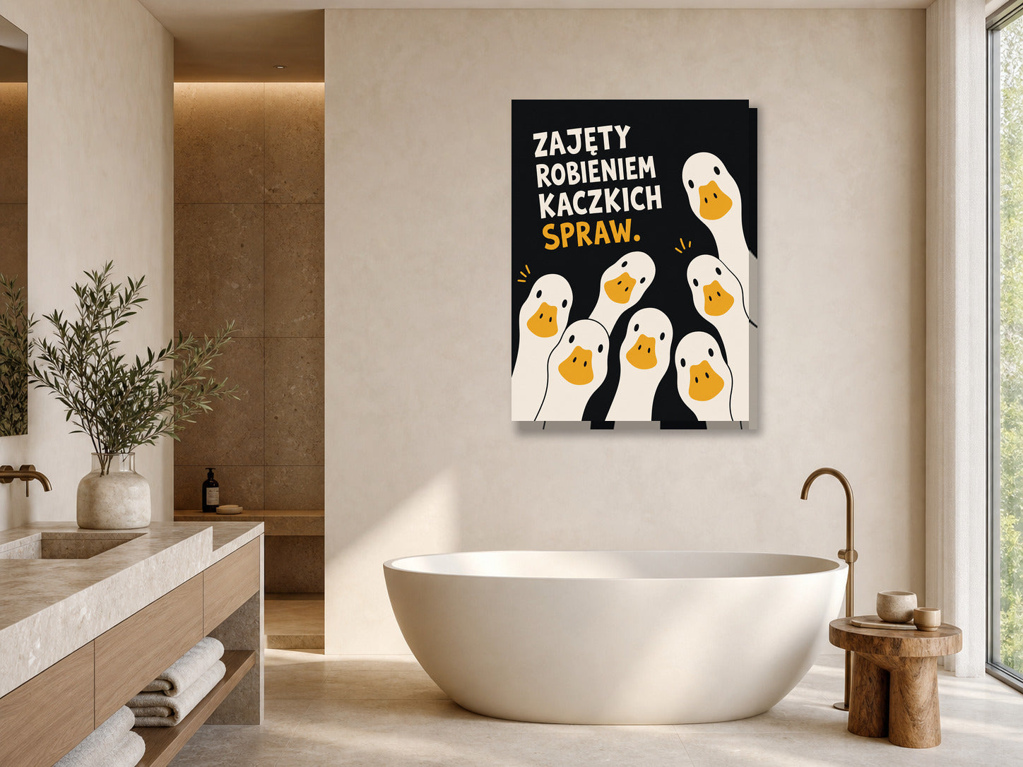 Śmieszny plakat do łazienki z kaczkami mockup 1