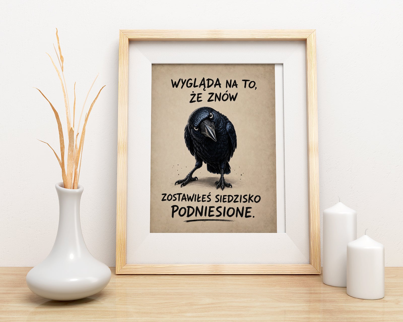 Śmieszny plakat do łazienki z krukiem | WC humor mockup 2