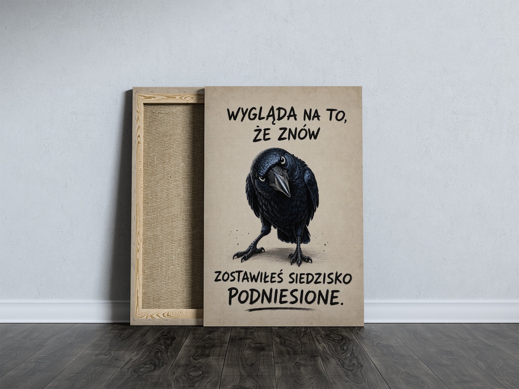 Śmieszny plakat do łazienki z krukiem | WC humor mockup 4