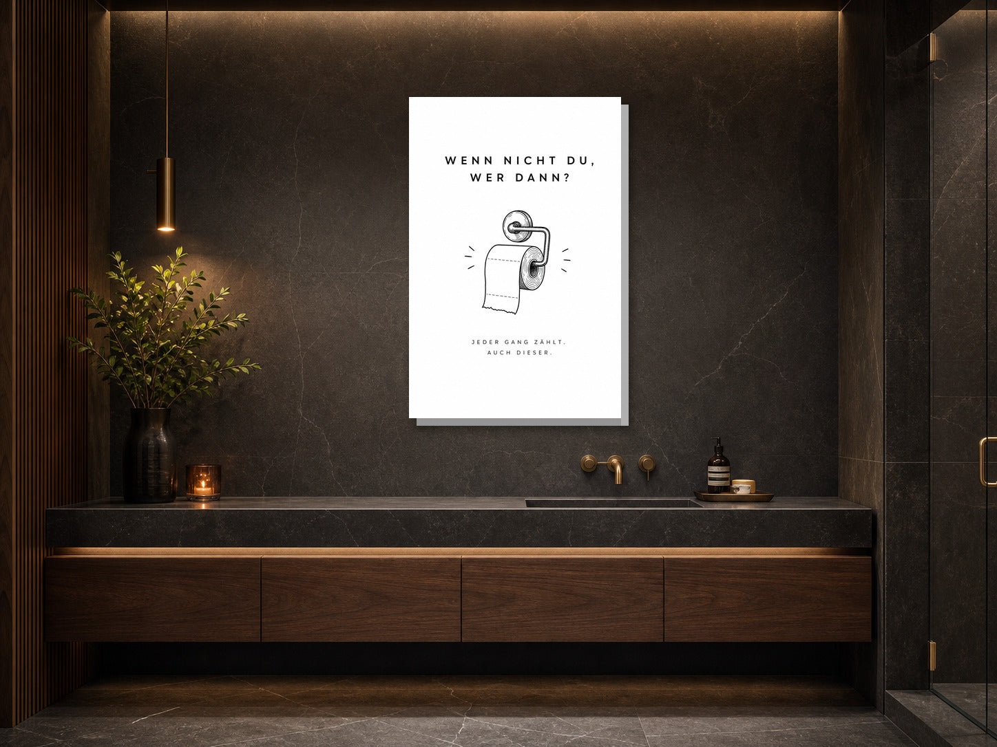 Śmieszny plakat do łazienki z papierem toaletowym i napisem mockup 2