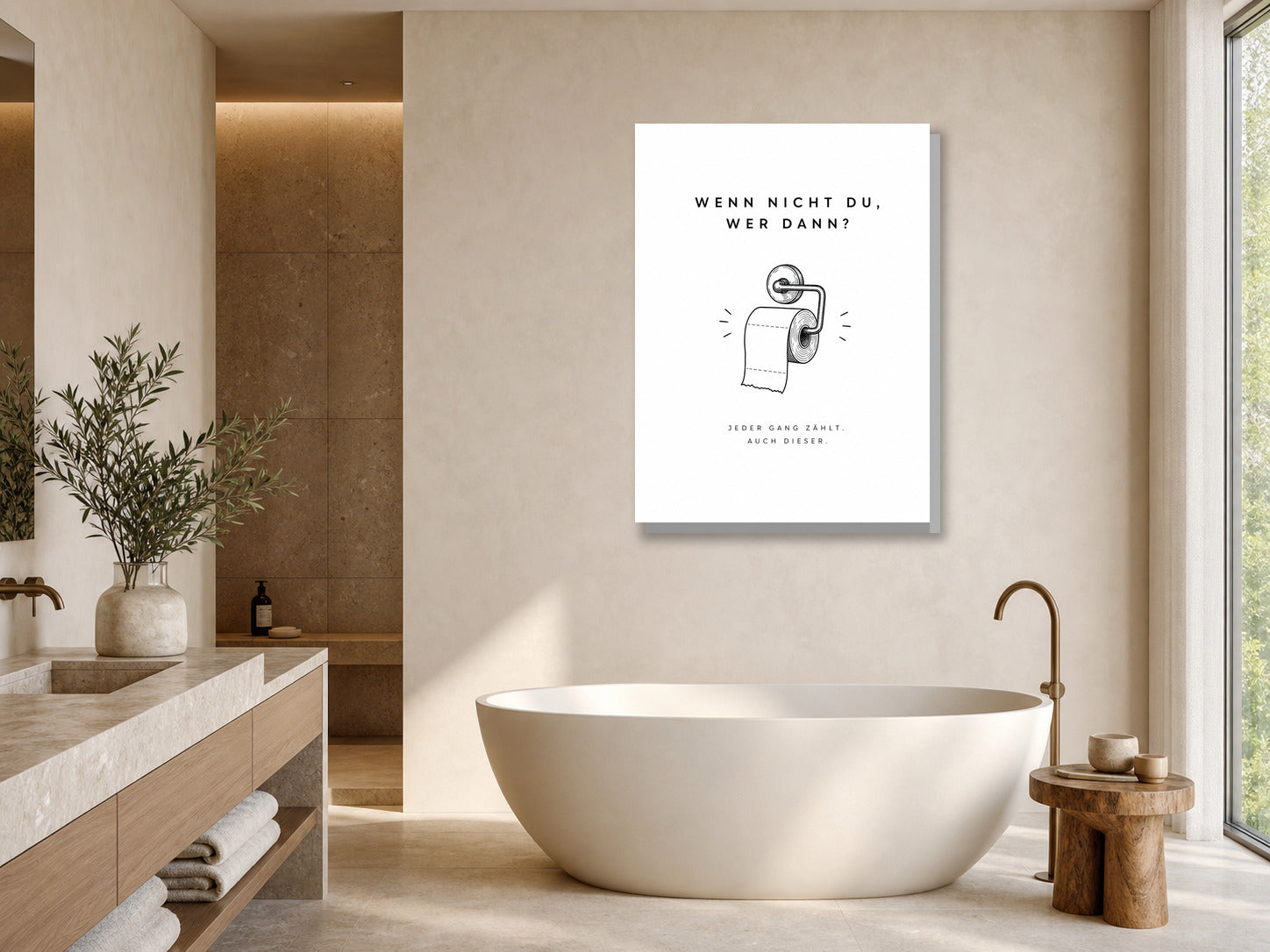 Śmieszny plakat do łazienki z papierem toaletowym i napisem mockup 1