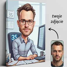 Kreskówkowy portret na płótnie prezent dla księgowego na urodziny