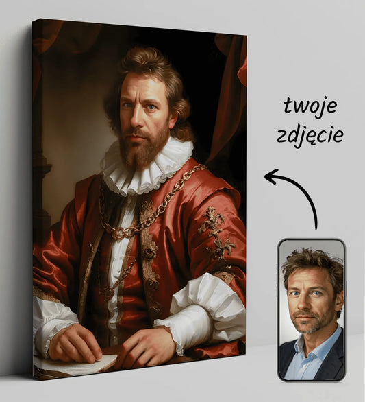 Personalizowany portret w stylu Renesansu na płótnie Szlachcic w stylu Rembrandta