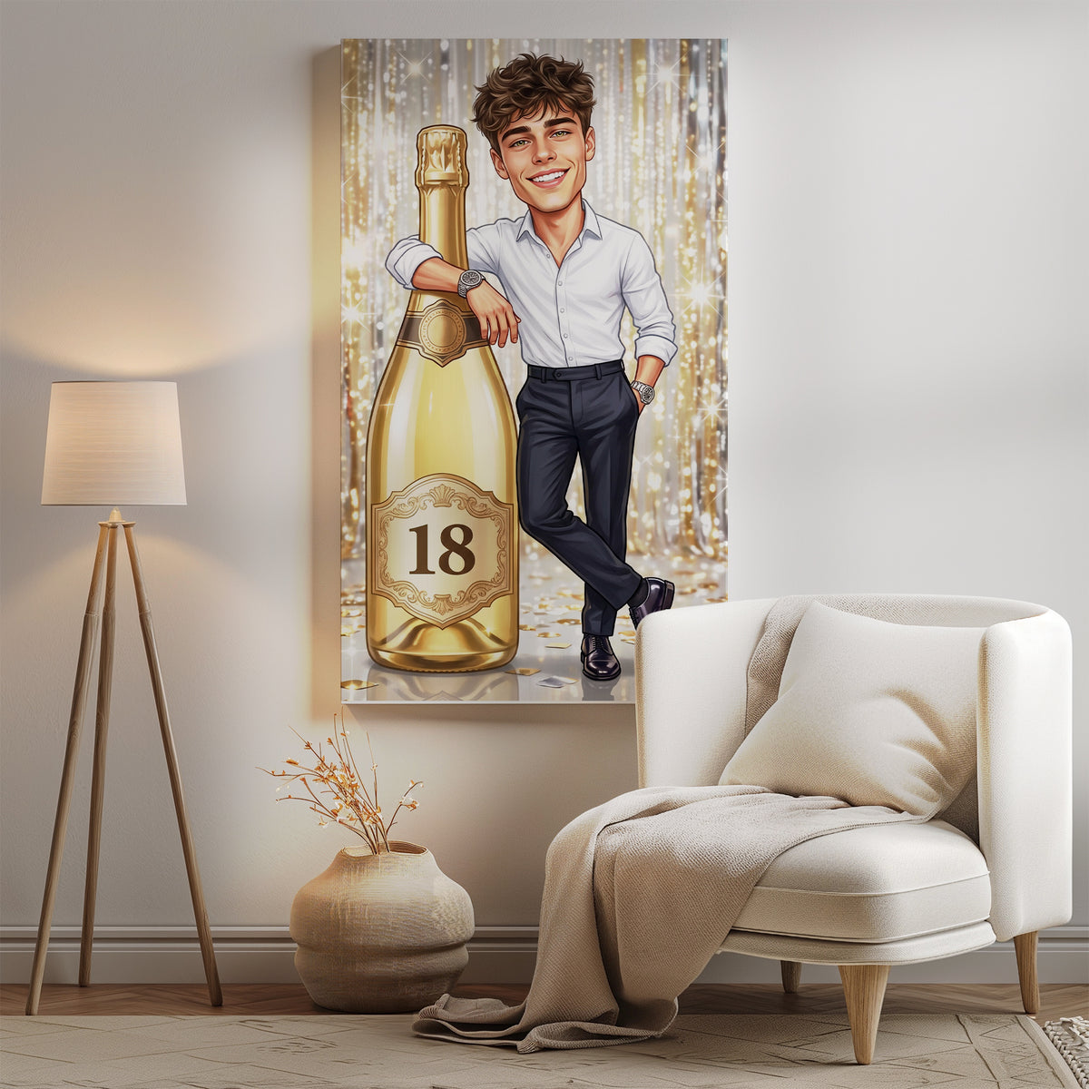 Karykatura na 18 urodziny z butelką szampana mockup 4