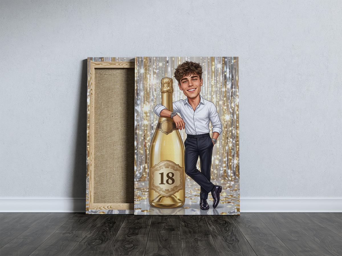Karykatura na 18 urodziny z butelką szampana mockup 7