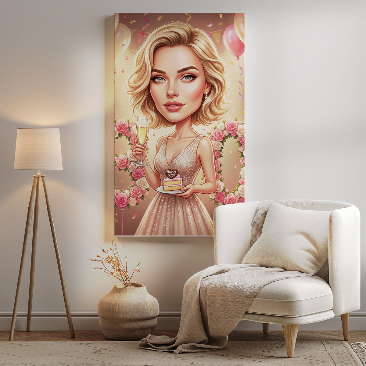 Karykatura ze zdjęcia na 30 urodziny dla kobiety mockup 1