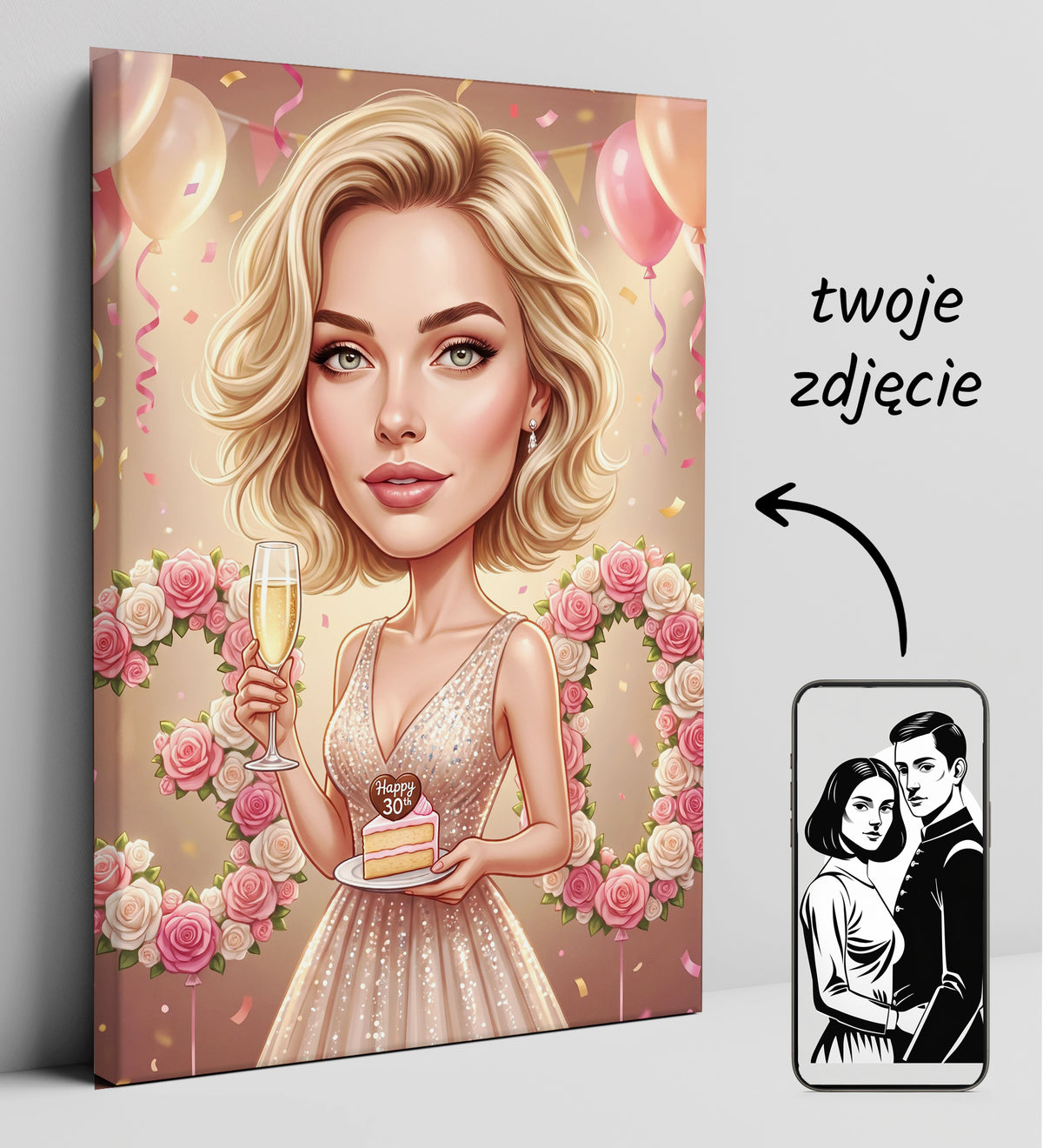 Karykatura personalizowana na 30. urodziny w Paryżu mockup 1