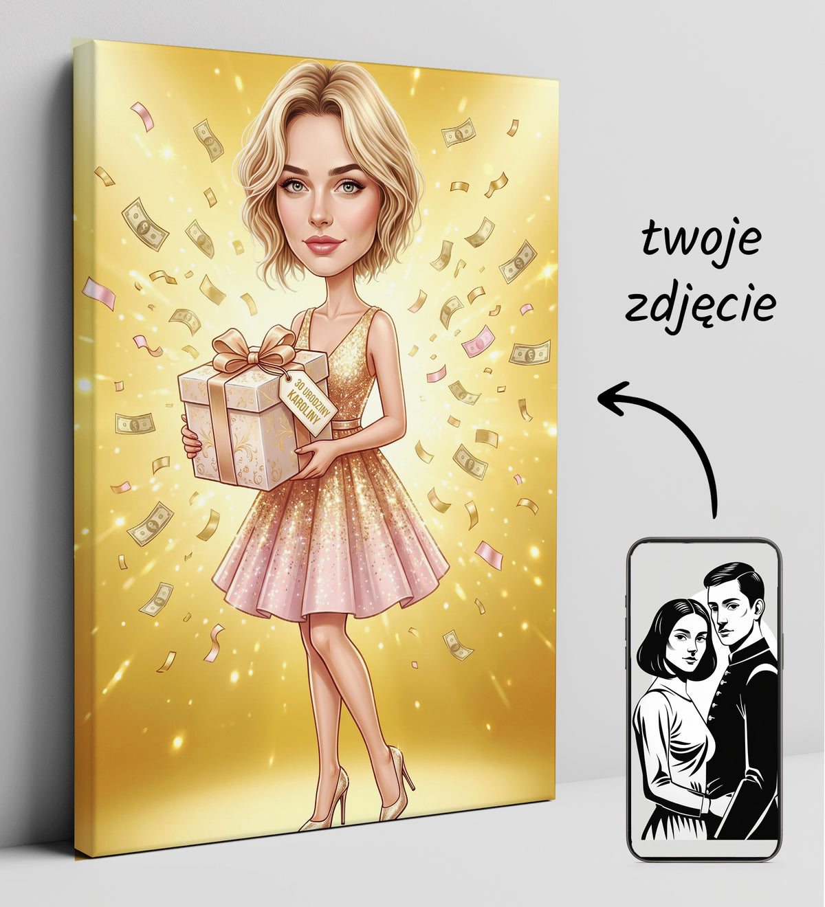 Karykatura personalizowana na 30. urodziny w Paryżu mockup 4