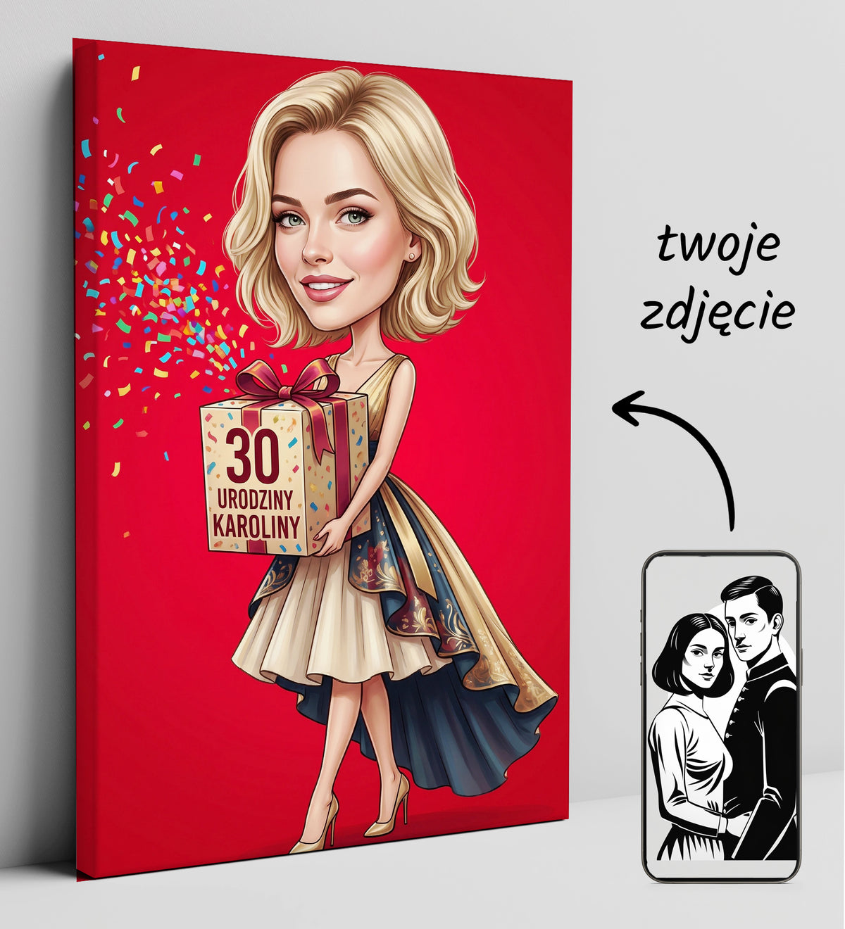 Karykatura personalizowana na 30. urodziny w Paryżu mockup 5