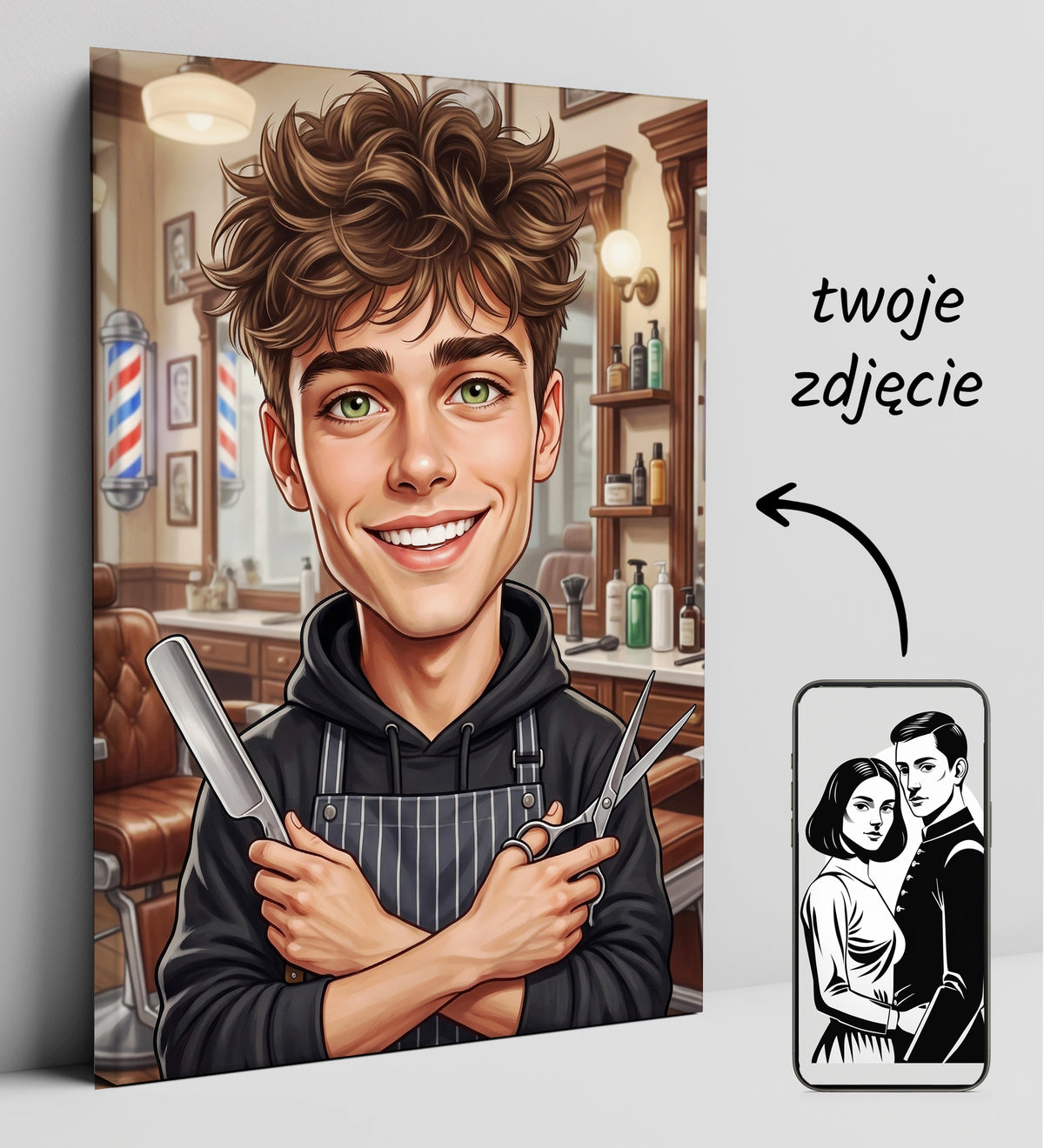 Karykatura barbera ze zdjęcia – personalizowany prezent mockup 2