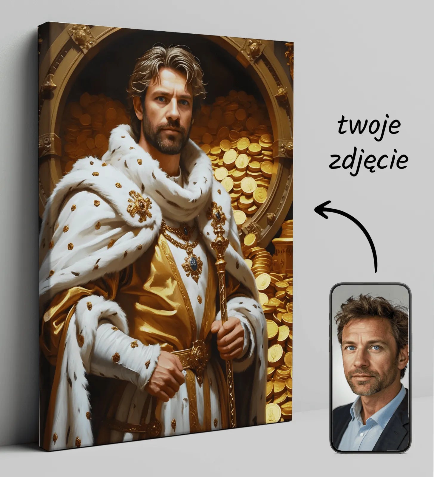 Personalizowany regalny portret na płótnie Władca Bogactwa для luksusowego wnętrza