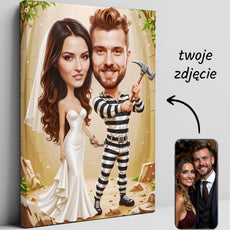 Personalizowany ślubny obraz karikatura na płótnie z parą młodą więźniowie