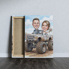 Karykatura ślubna monster truck personalizowany prezent na wesele mockup 3