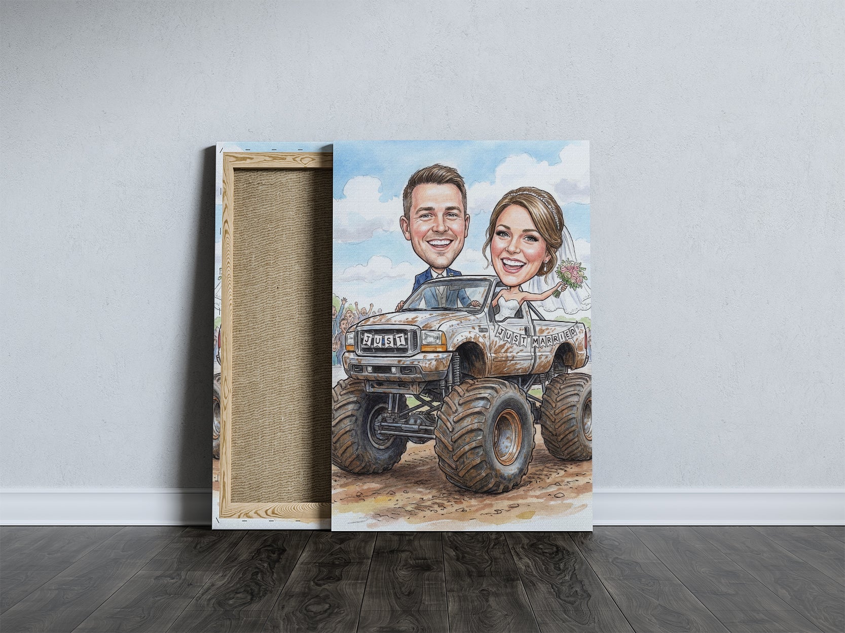 Karykatura ślubna monster truck personalizowany prezent na wesele mockup 3