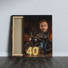 Karykatura motocyklisty ze zdjęcia