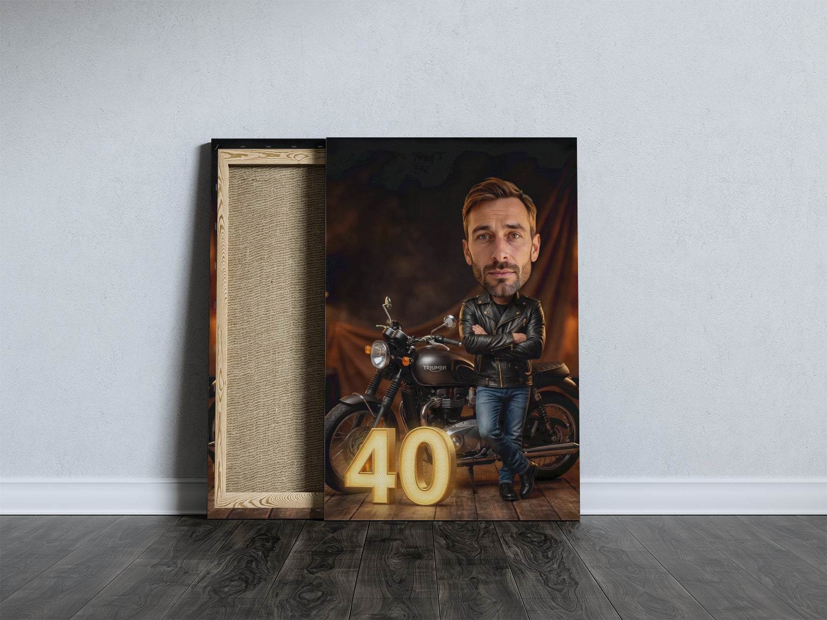 Karykatura motocyklisty ze zdjęcia
